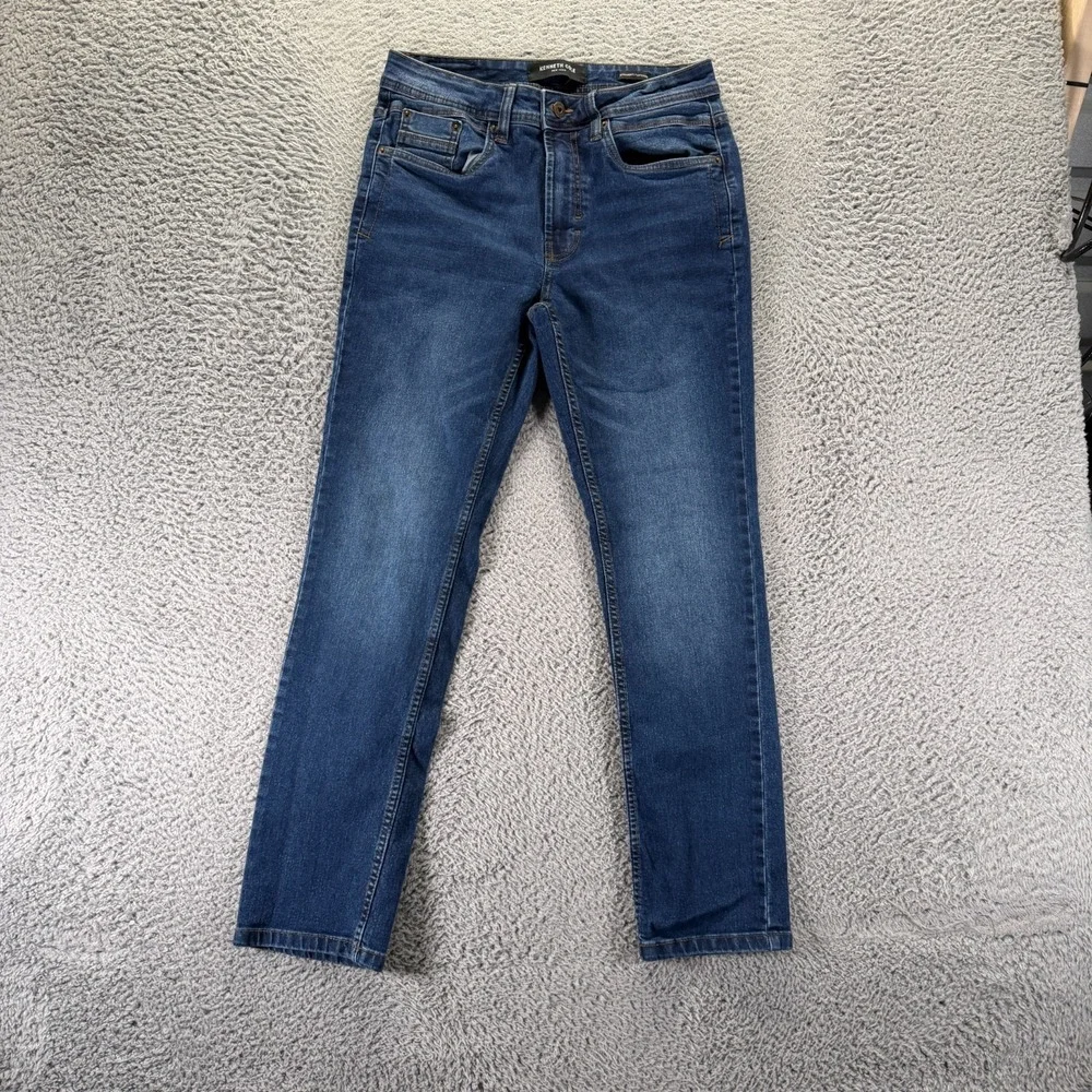 Kenneth Cole Jeans Mens 30x30 Blue Cotton Denim Tapered Workwear Faded Stretch
